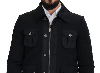 Elegant Full Zip Black Wool Blend Jacket