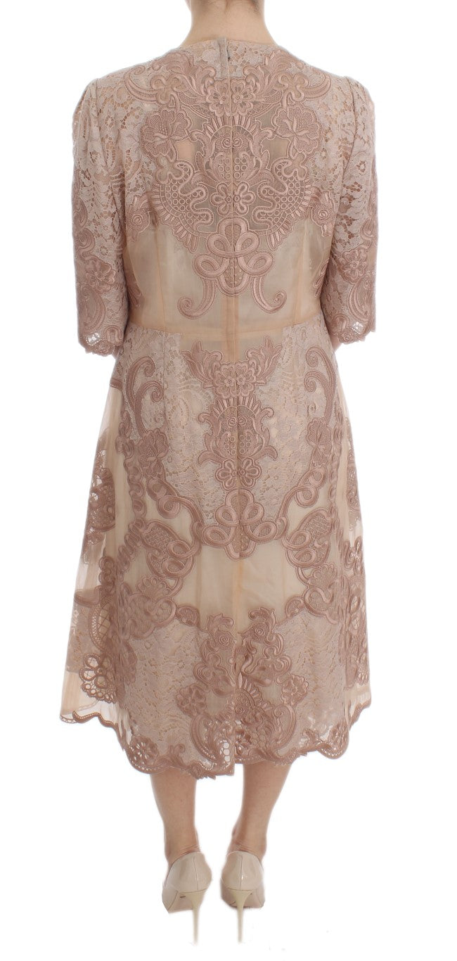 Elegant Pink Lace Embroidered Shift Dress