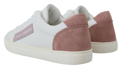 Chic White Pink Leather Low-Top Sneakers