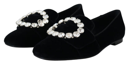 Chic Velvet Crystal-Embellished Loafers