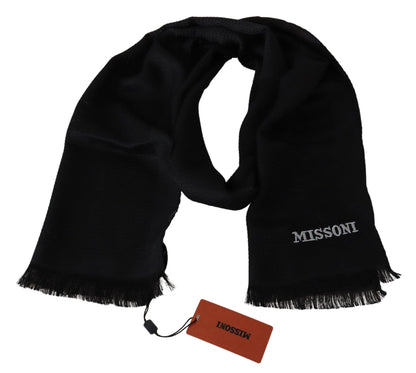 Black Wool Blend Unisex Neck Wrap Fringes Men's Scarf