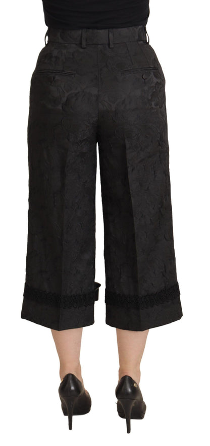 Elegant Black Brocade Cropped Pants