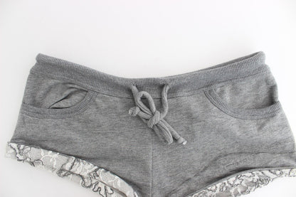 Chic Gray Lace-Trimmed Mini Shorts