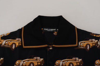 Elegant Car Print Polo T-Shirt in Black