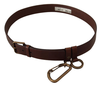 Elegant Brown Leather Belt with Metal Buckle