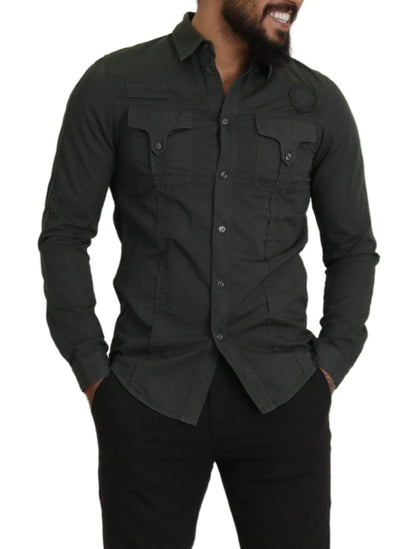 Sleek Dark Gray Cotton Casual Shirt