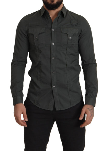 Sleek Dark Gray Cotton Casual Shirt