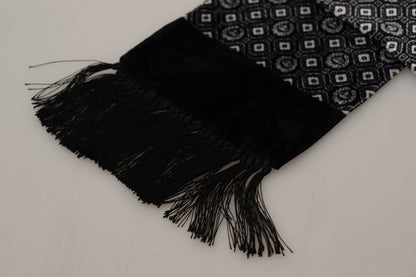 Elegant Black Geometric Silk Blend Scarf