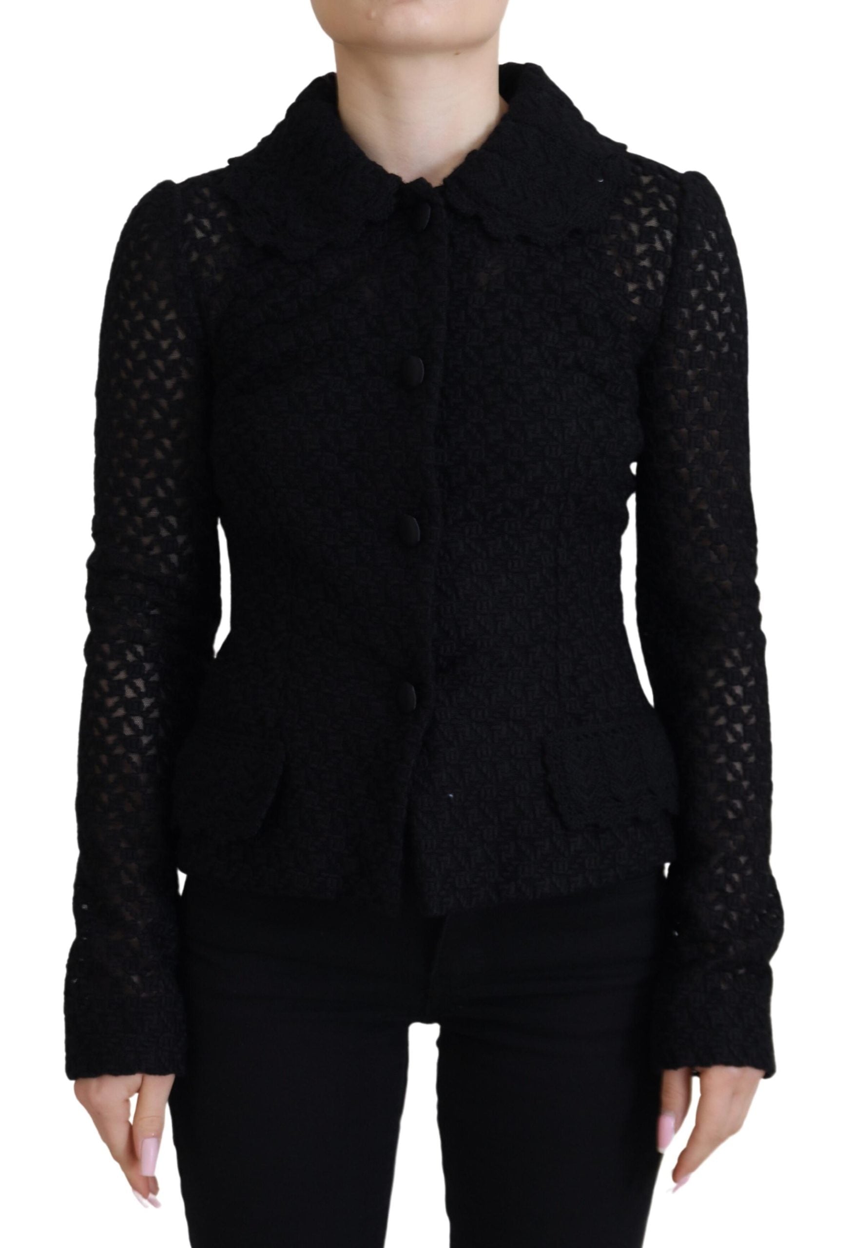 Elegant Black Wool Blend Button Down Jacket