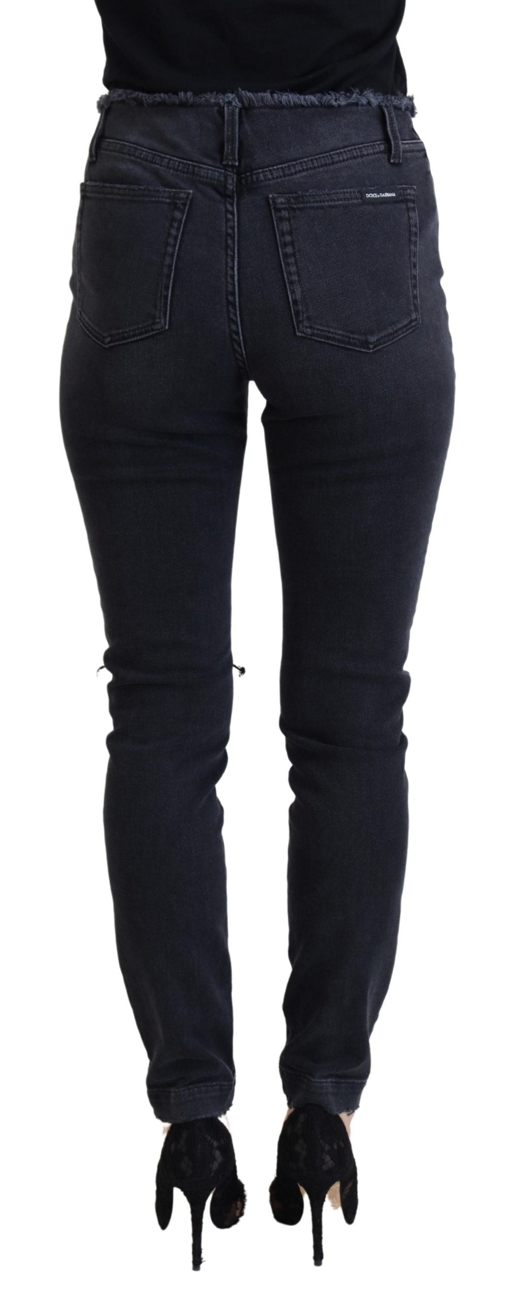 Sleek Black Denim Pants - Italian Couture