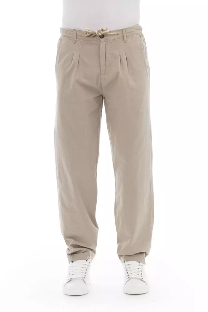 Beige Cotton Men Chino Trousers