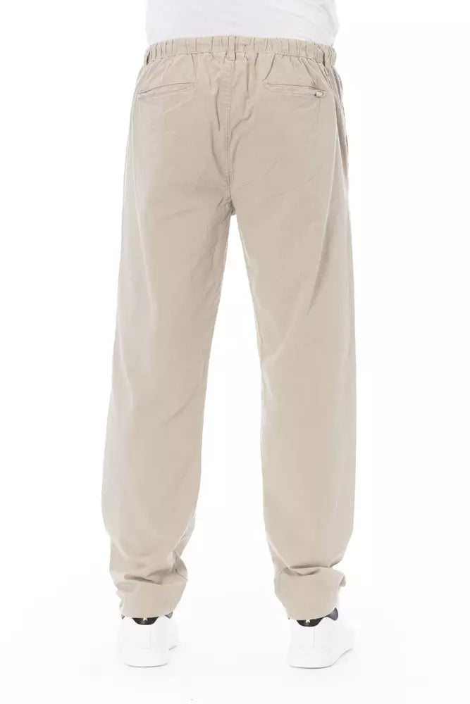 Beige Cotton Men Chino Trousers