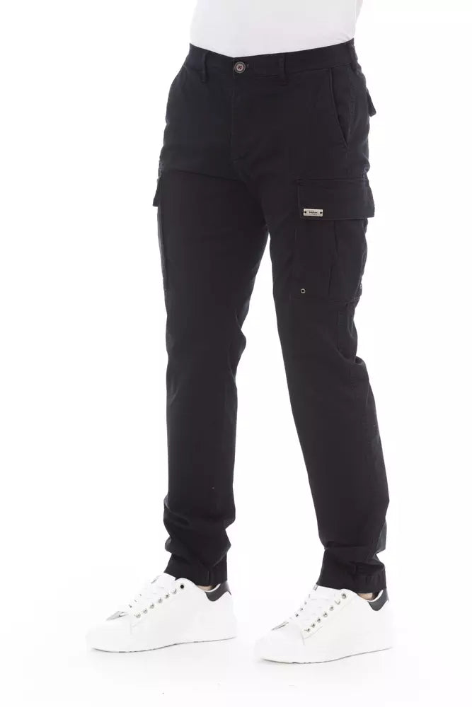 Black Cotton Men Cargo Trouser