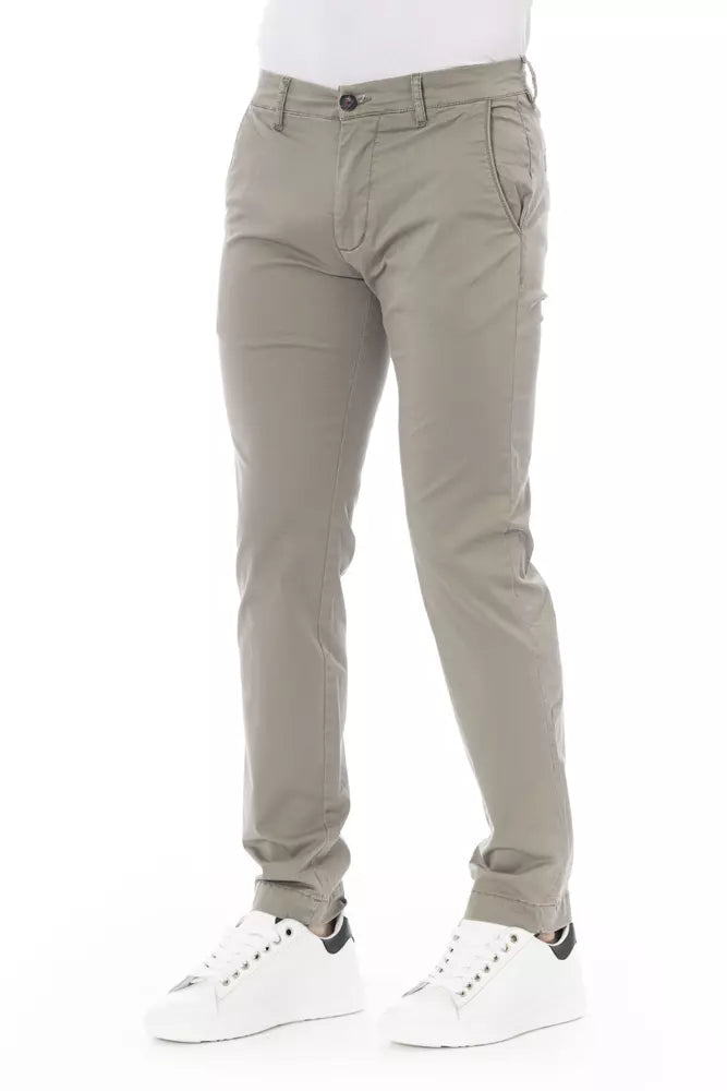 Beige Cotton Men Chino Trousers