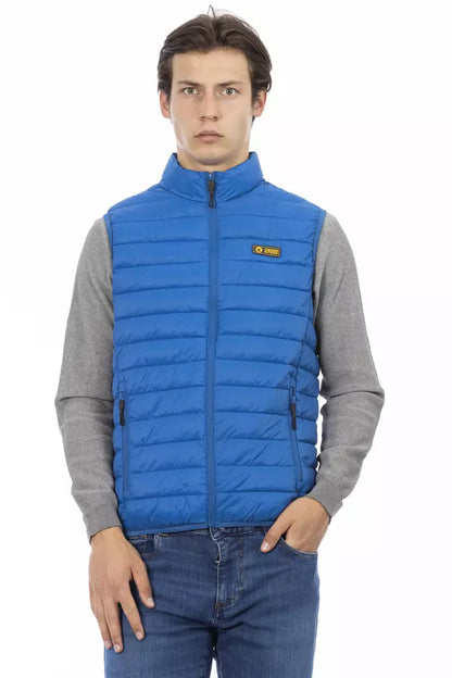 Blue Polyester Men's Sleeveless Jacket