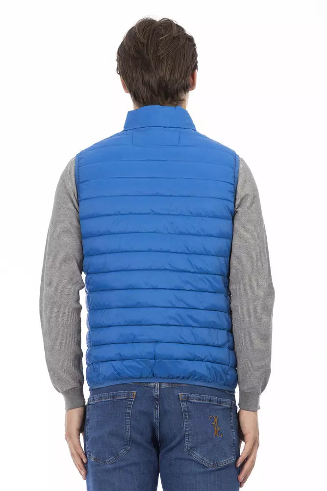 Blue Polyester Men's Sleeveless Jacket