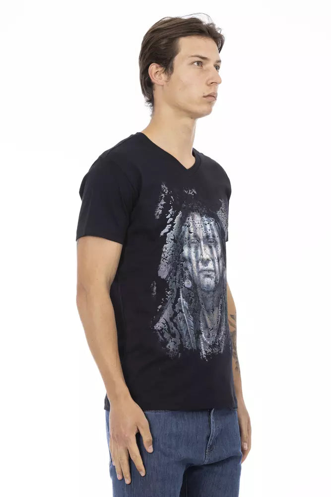 Black Cotton Men V-Neck T-Shirt