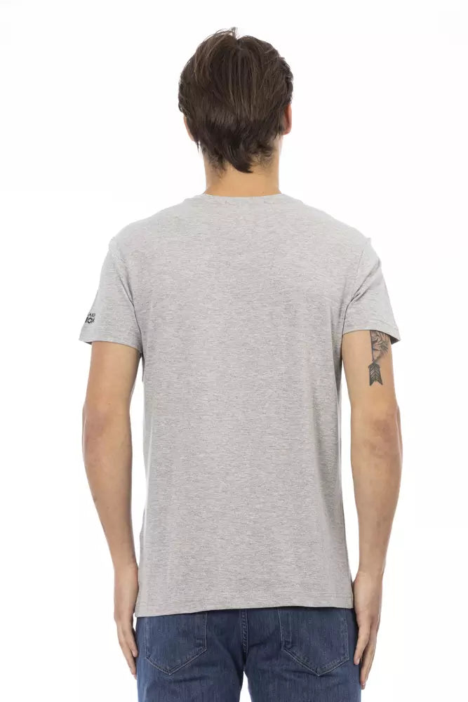 Gray Cotton Men V-Neck T-Shirt