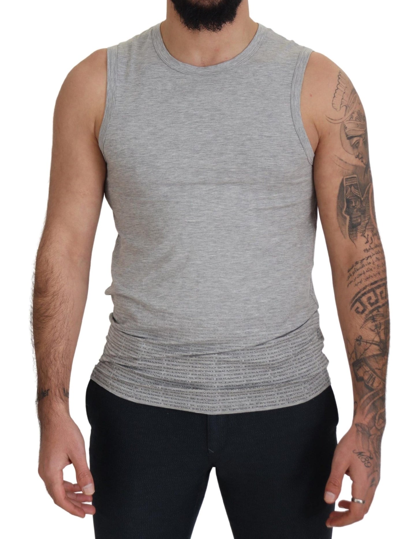 Chic Gray Sleeveless Crewneck Tee