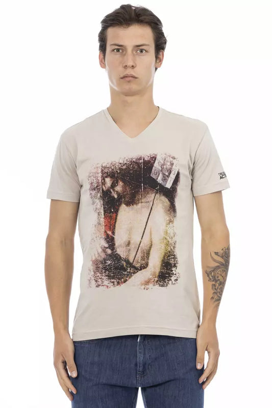 Beige Cotton Men T-Shirt