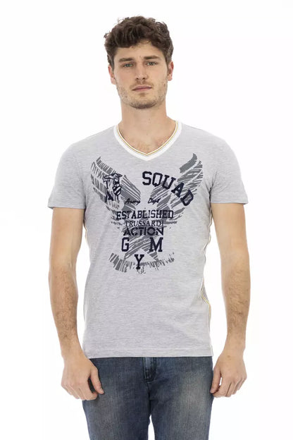 Gray Cotton Men V-Neck T-Shirt