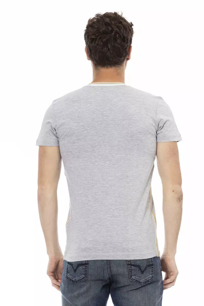 Gray Cotton Men V-Neck T-Shirt