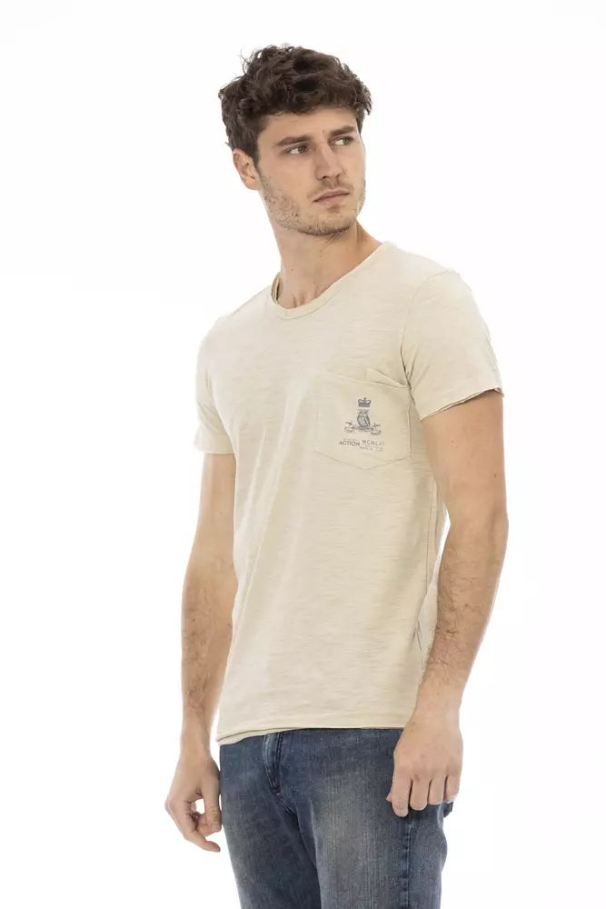 "Beige Cotton Men T-Shirt"