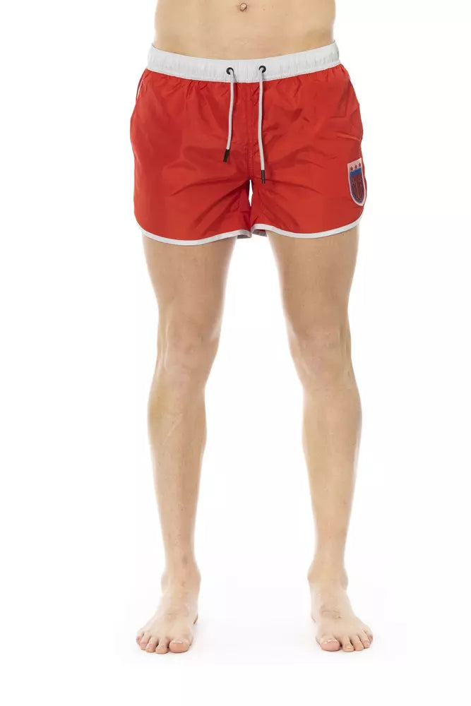 Red Polyester Men Swim Shorts