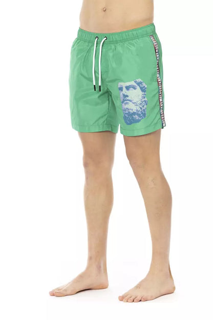 Green Polyester Men Swim Short