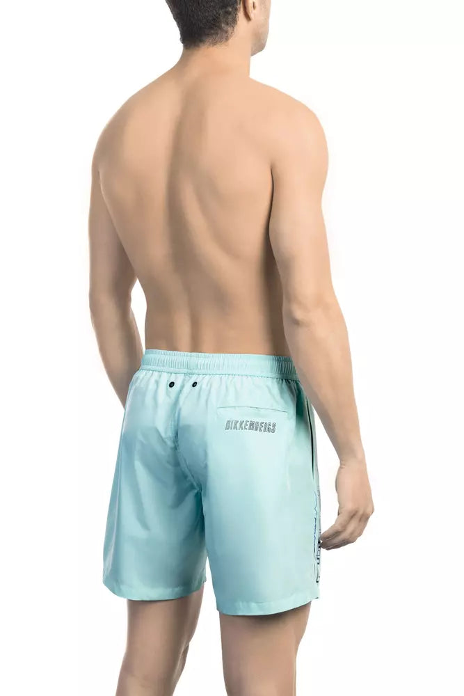 Light Blue Polyester Men Swim Short