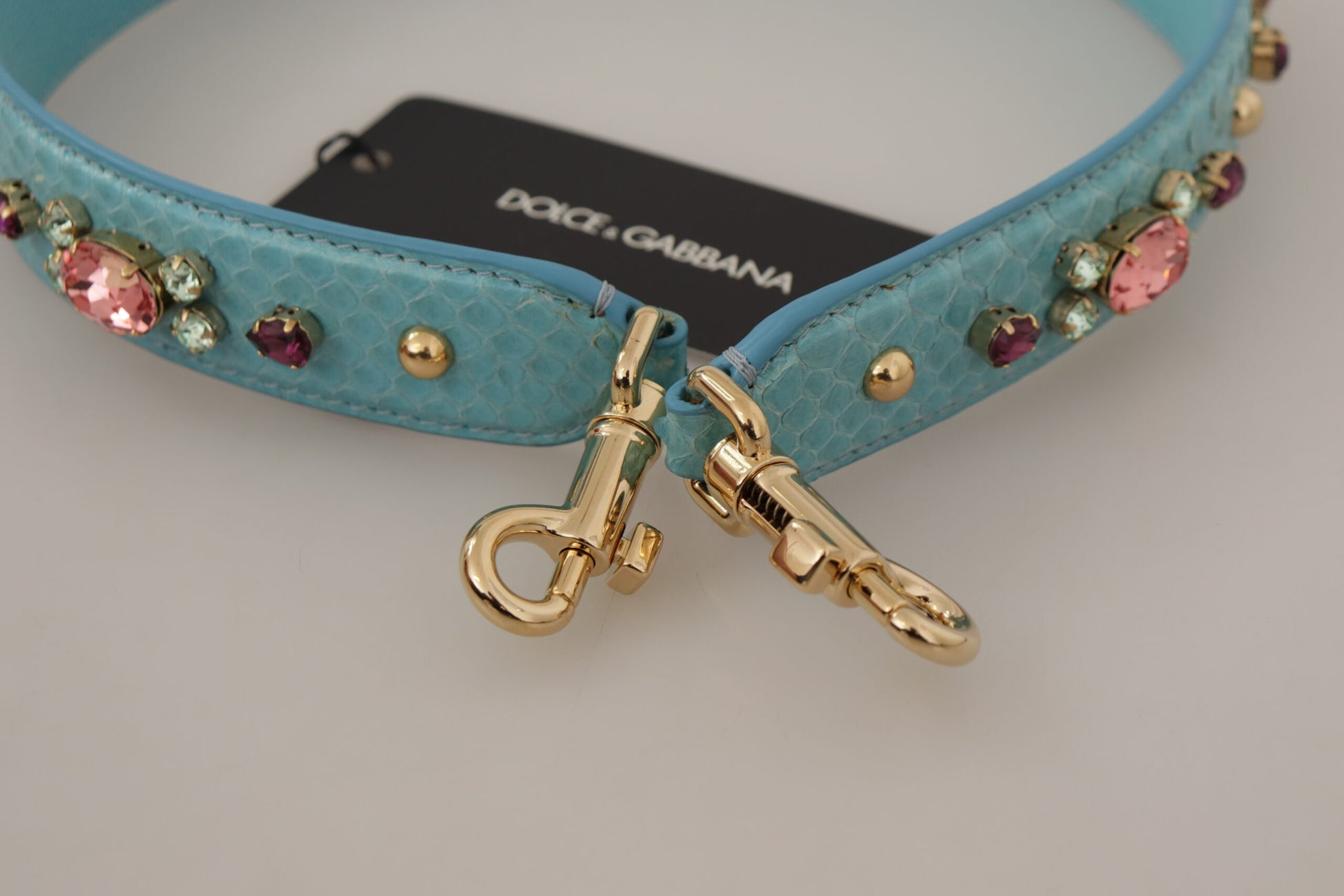 Elegant Blue Leather Bag Strap with Gold Accents