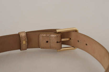 Chic Rose Gold Leather Belt with Logo Buckle