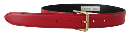 Elegant Red Leather Belt with Gold-Tone Buckle