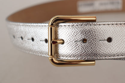 Elegant Silver Leather Belt with Engraved Buckle