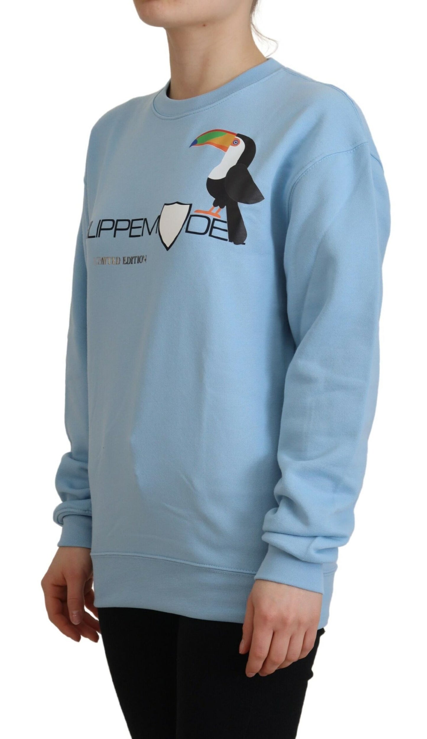 Chic Light Blue Logo Embellished Sweater