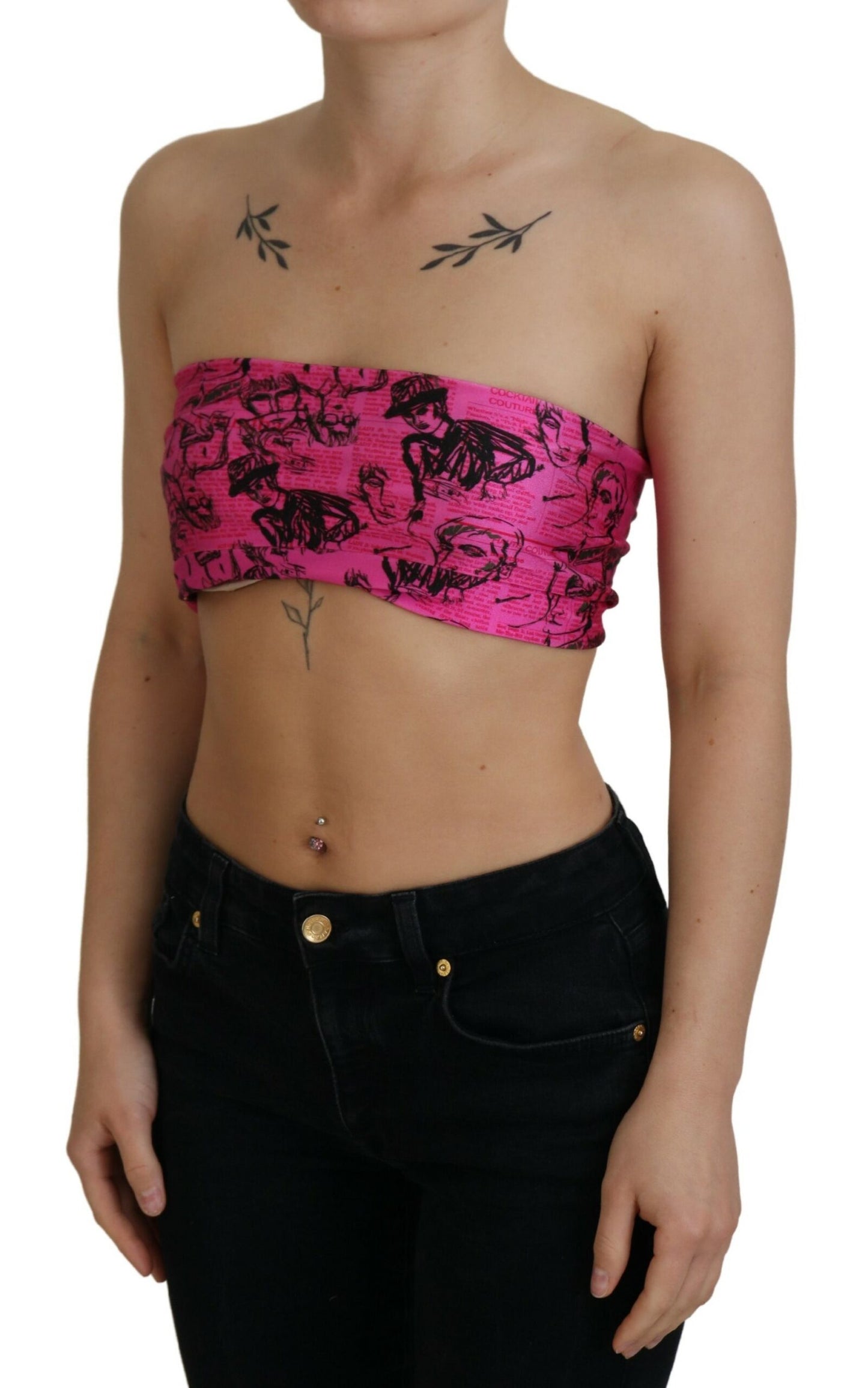 Chic Pink Newspaper Print Cropped Top