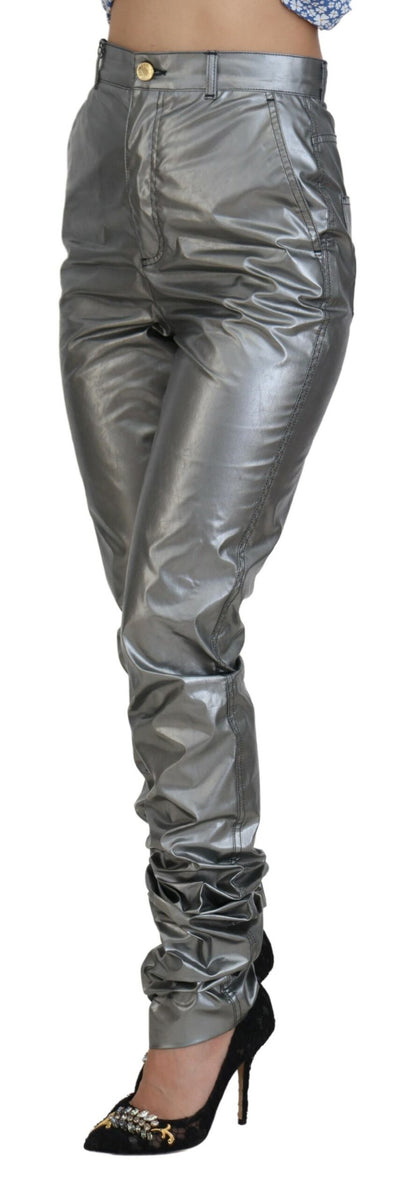 Elegant High Waist Skinny Pants in Silver