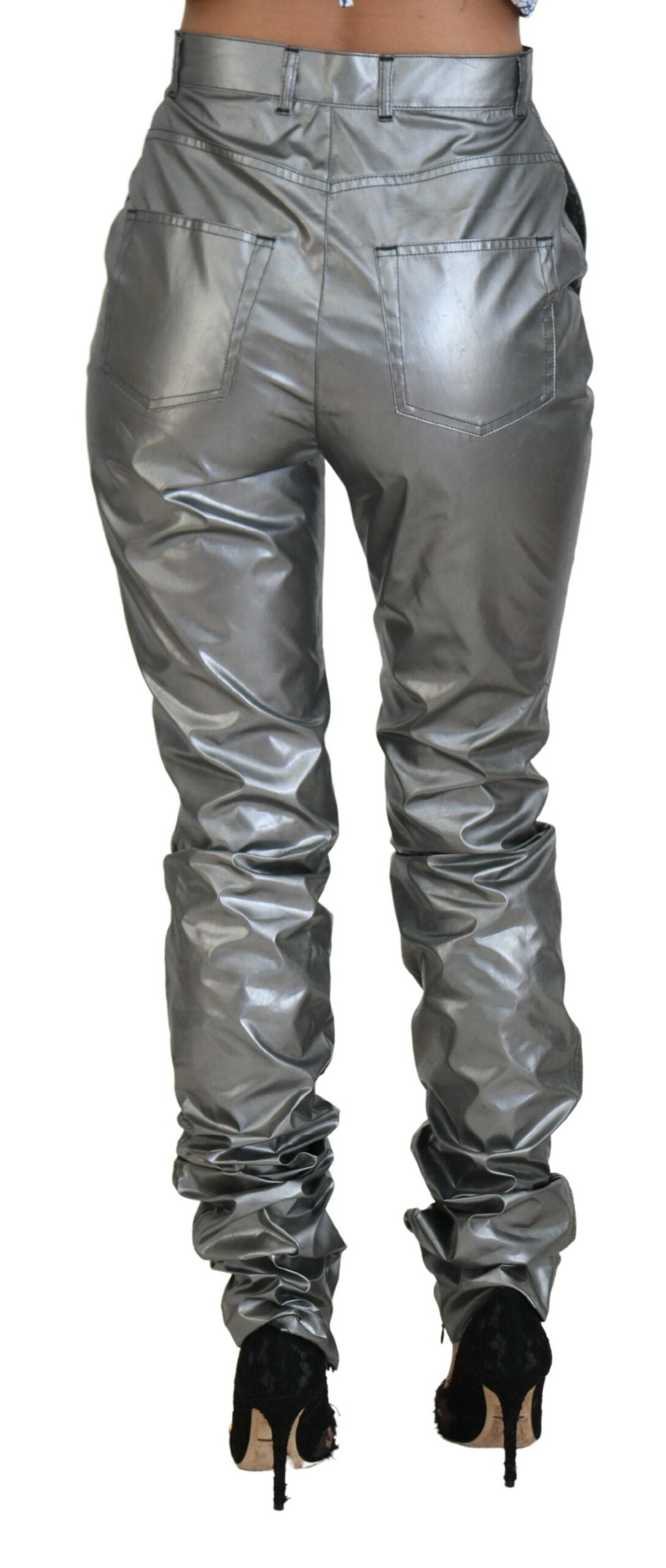 Elegant High Waist Skinny Pants in Silver