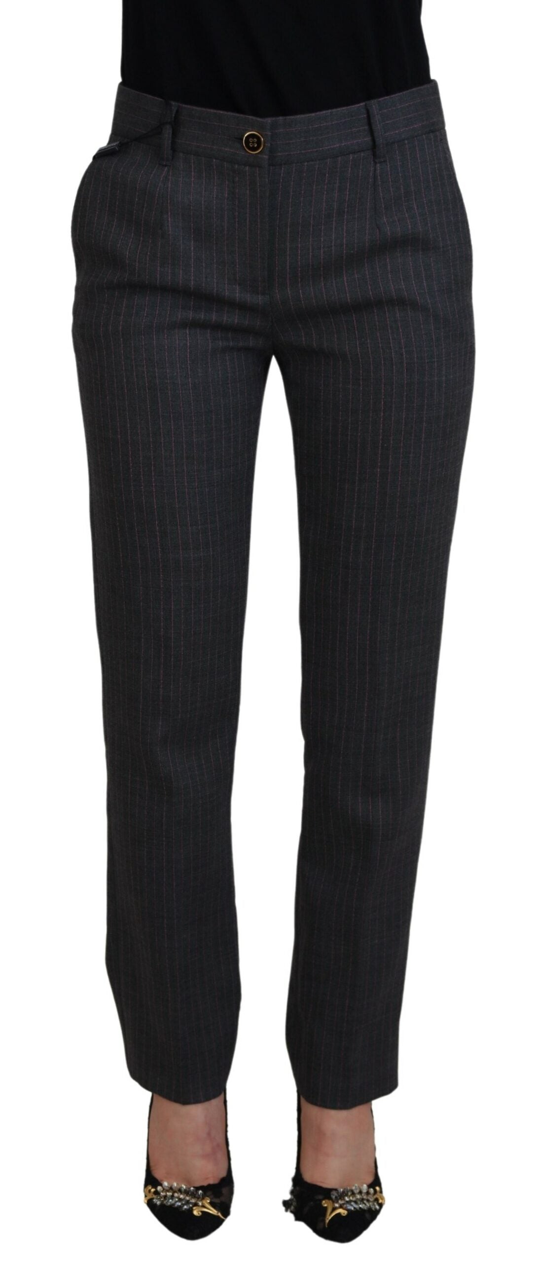 Elegant Gray Striped Tapered Pants