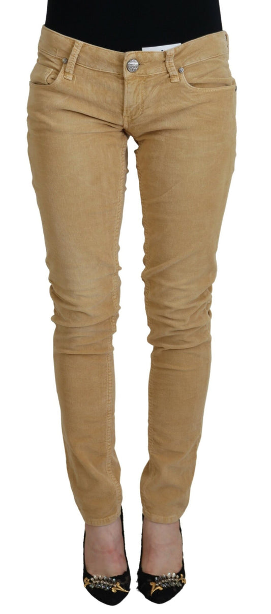 Chic Brown Low Waist Skinny Corduroy Pants