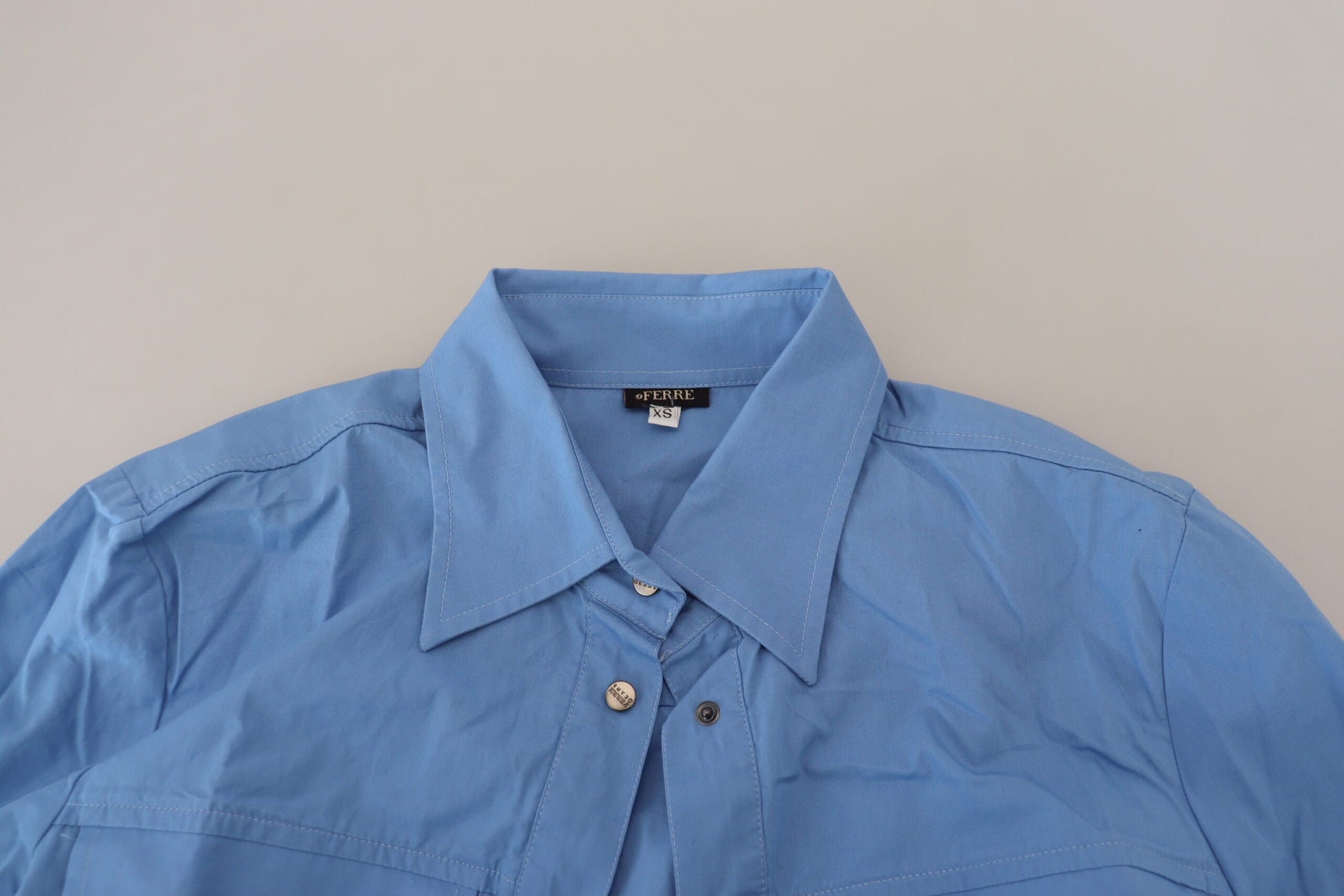 Elegant Blue Cotton Long Sleeve Polo Top