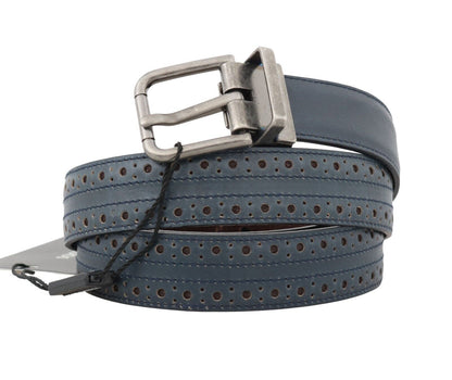 Elegant Blue Leather Men's Belt