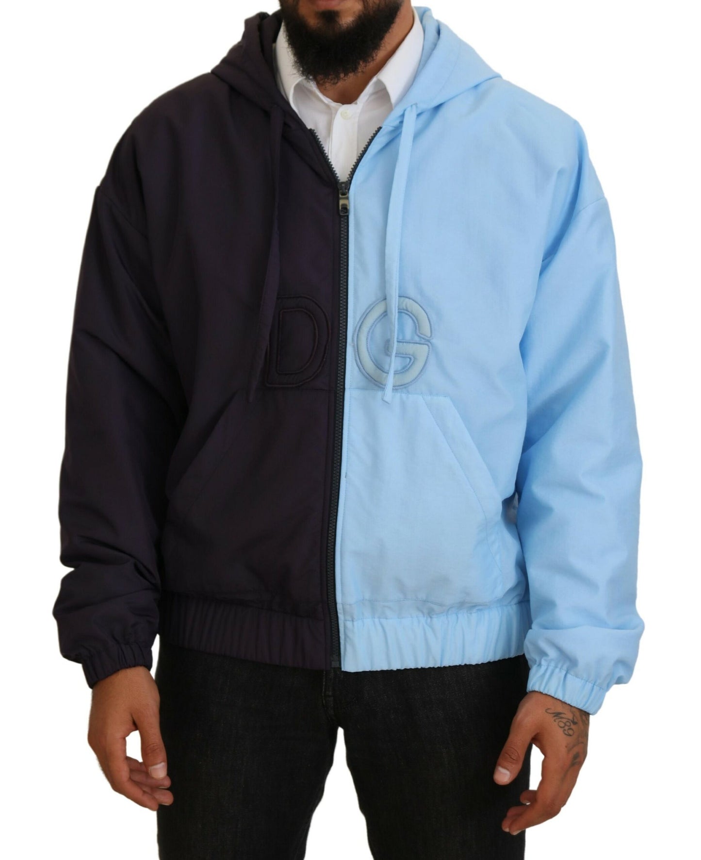 Elegant Hooded Blue Jacket - Full Zipper Closure