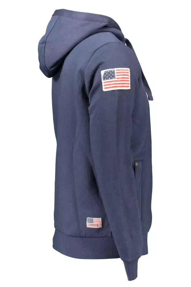 Blue Cotton Mens Hooded Sweater