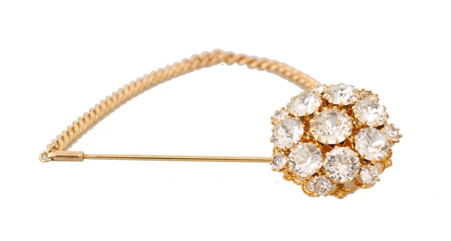 Exquisite Crystal-Embellished Gold Brooch