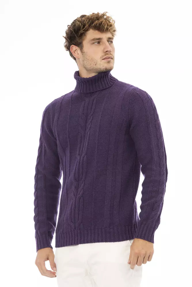 Purple Merino Wool Men Sweater