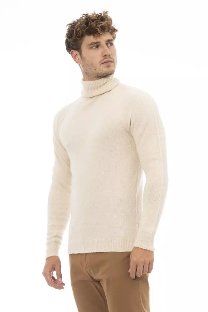 Beige Alpaca Leather Men Sweater