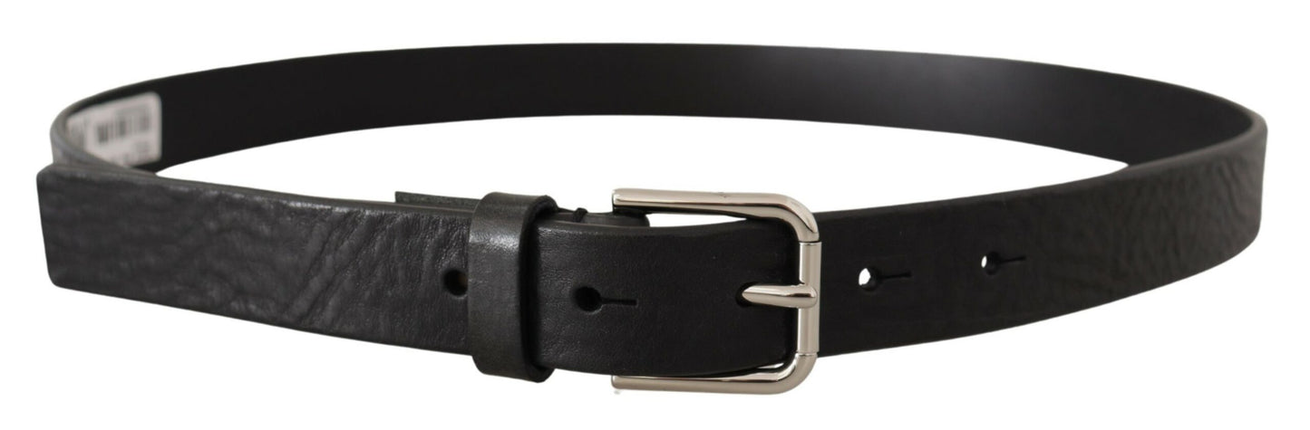 Elegant Black Leather Belt with Metal Buckle