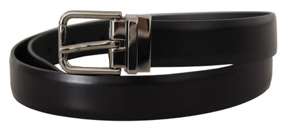 Elegant Black Leather Belt with Metal Buckle