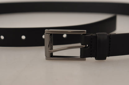 Elegant Black Leather Belt with Metal Buckle